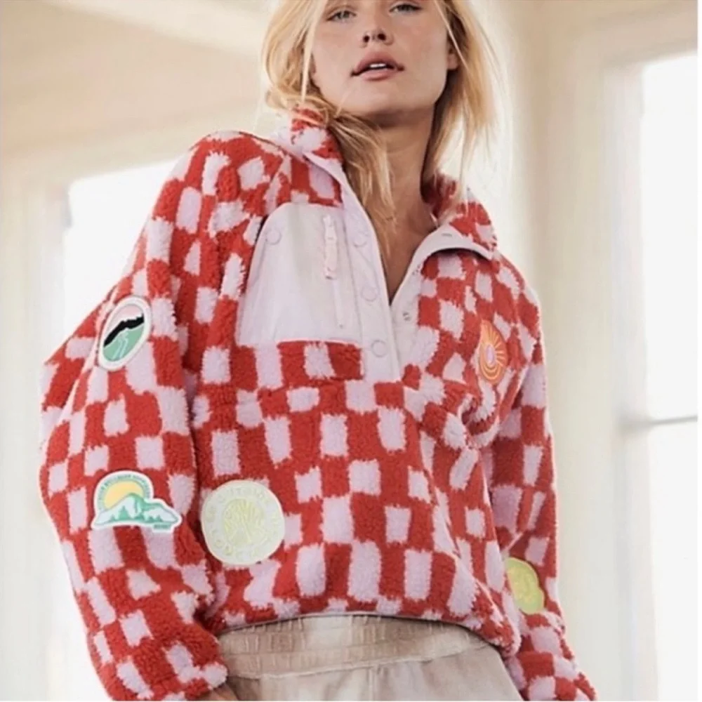 RARE Free People Movement | Hit The Slopes Checkered Fleece Pullover | Medium - Picture 12 of 13